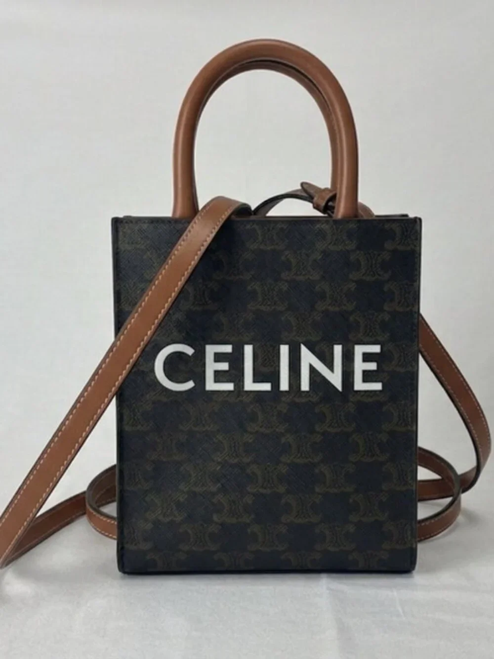 Celine Triomphe Vertical Cabas Mini Tote - Tan & Brown - Excellent Condition